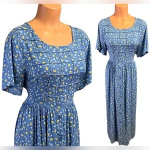 Pretty Vintage 90s Multicolor Floral Daffodil Tie Back Maxi Dress by Erika